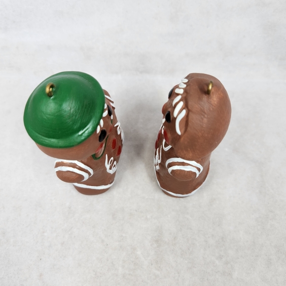 Vintage Painted Ceramic Bisque Gingerbread Couple Christmas Tree Ornaments - Picture 5 of 12